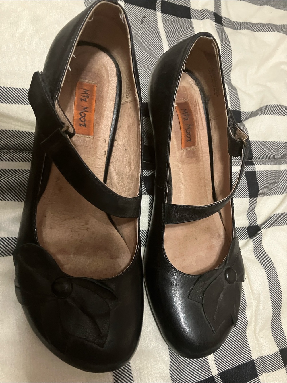 Miz Mooz Black Mary Jane Heels with Decorative Flower